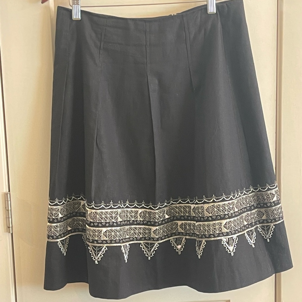 Talbots Collection linen-cotton black skirt with sequin and bead trim. Size 10